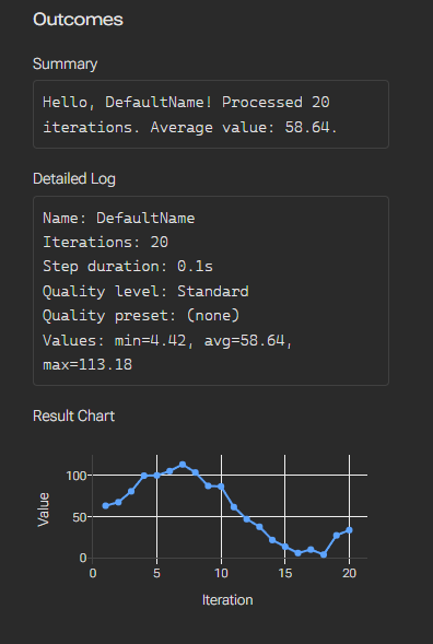 GUI Job page view: output