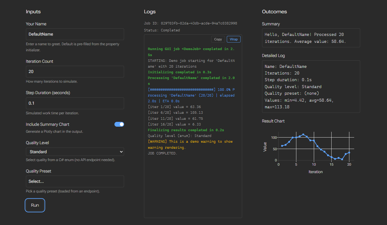 GUI Job page view